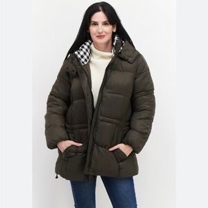 Lucky Brand Winter Jacket Green Olive Full Zip Hooded Womens Sz M.